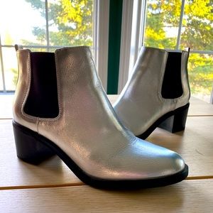 Metallic silver chunky heel boots- never worn!